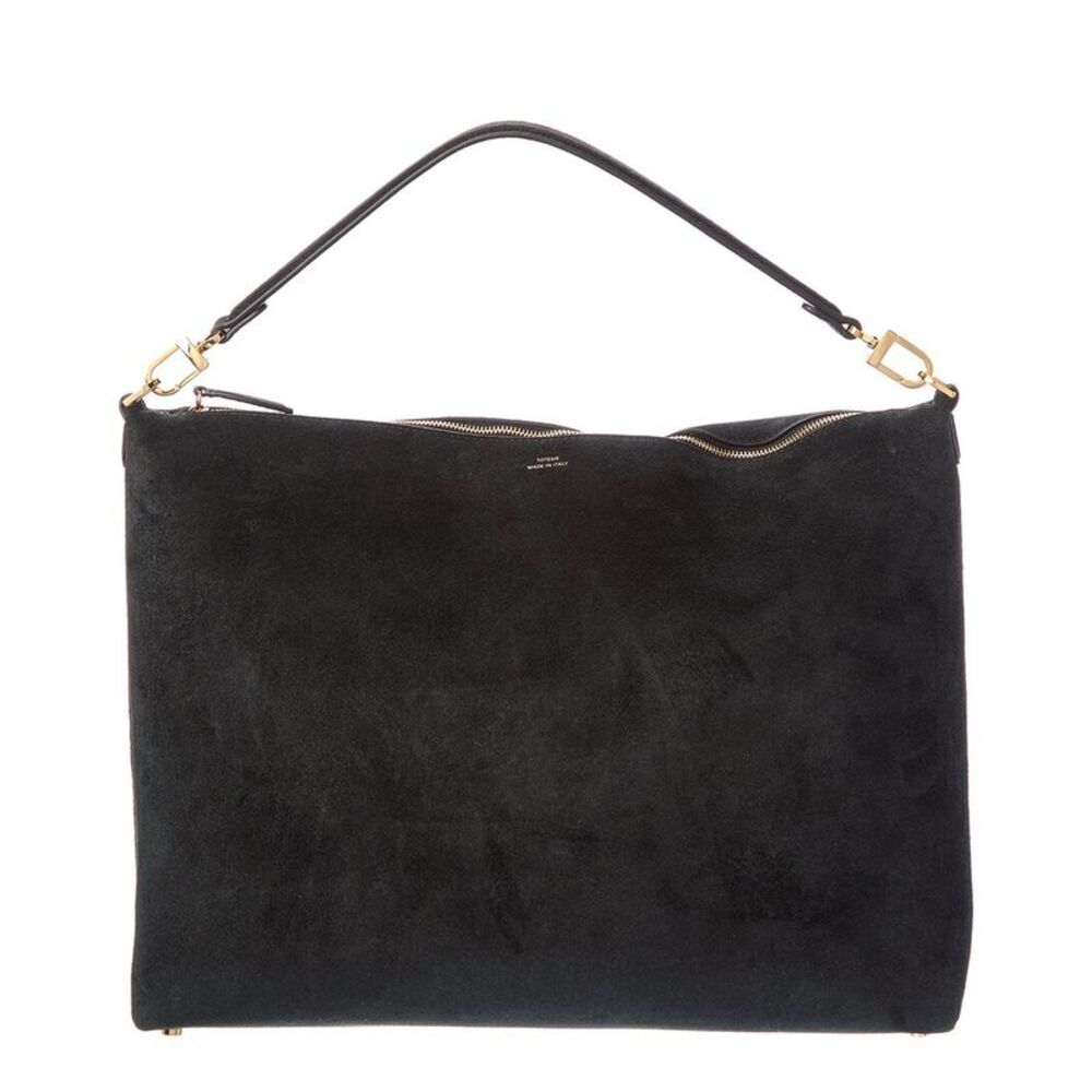 Toteme Bevel Medium Suede Shoulder Bag, Black